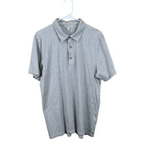 Toad & Co Men's Tempo Polo Shirt Size L Cream Navy Striped Short Sleeve Casual